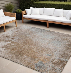 HomeRoots 5' Contemporary Abstract Brown and Off-White Area Rug - Washable, Non-Skid, Indoor & Outdoor Use 10' X 14' 563312