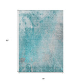 Homeroots 3' X 5' Teal Abstract Washable Non Skid Indoor Outdoor Area Rug Teal Polyester 563316