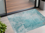 Homeroots 3' X 5' Teal Abstract Washable Non Skid Indoor Outdoor Area Rug Teal Polyester 563316