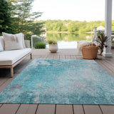 Homeroots 3' X 5' Teal Abstract Washable Non Skid Indoor Outdoor Area Rug Teal Polyester 563316