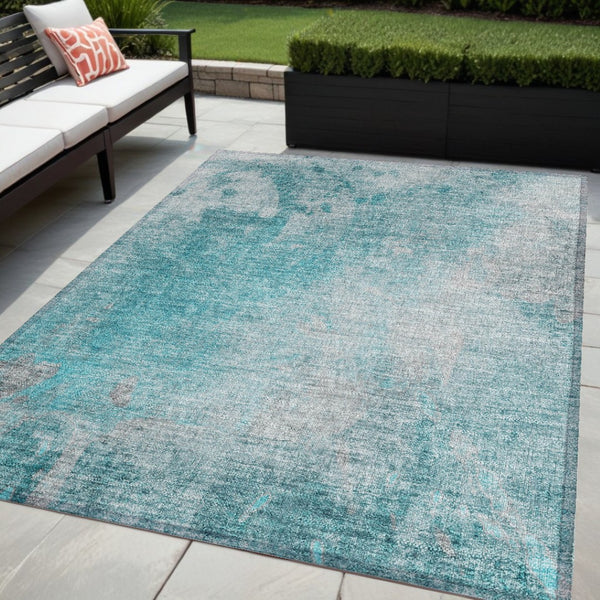 HomeRoots 5' Teal Abstract Area Rug - Modern, Washable, Non-Skid Design for Indoor & Outdoor Spaces 5' X 8' 563317