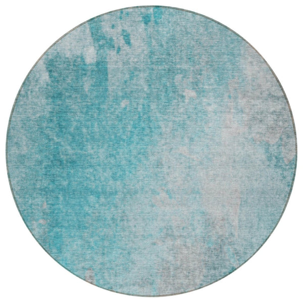 HomeRoots 5' Teal Abstract Area Rug - Modern, Washable, Non-Skid Design for Indoor & Outdoor Spaces 8' Round 563318