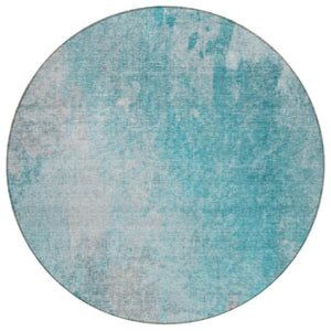 HomeRoots 5' Teal Abstract Area Rug - Modern, Washable, Non-Skid Design for Indoor & Outdoor Spaces 8' Round 563318
