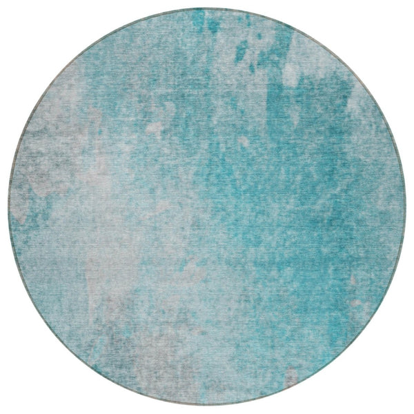 HomeRoots 5' Teal Abstract Area Rug - Modern, Washable, Non-Skid Design for Indoor & Outdoor Spaces 8' Round 563318