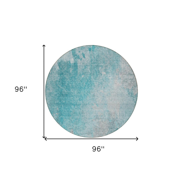HomeRoots 5' Teal Abstract Area Rug - Modern, Washable, Non-Skid Design for Indoor & Outdoor Spaces 8' Round 563318
