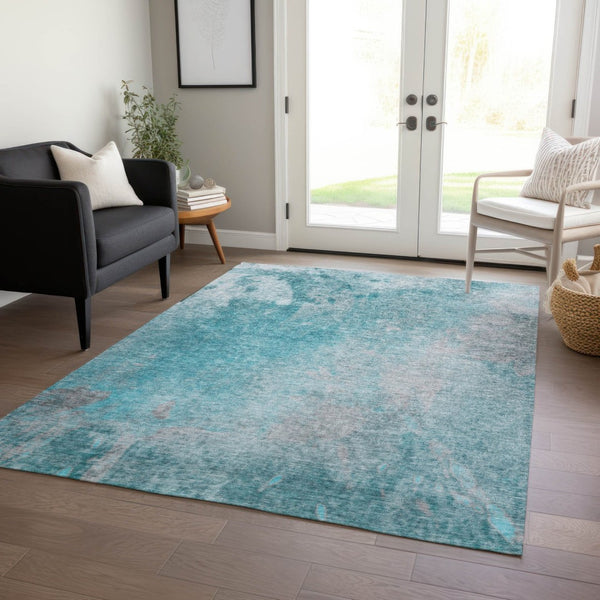 HomeRoots 5' Teal Abstract Area Rug - Modern, Washable, Non-Skid Design for Indoor & Outdoor Spaces 8' X 10' 563319
