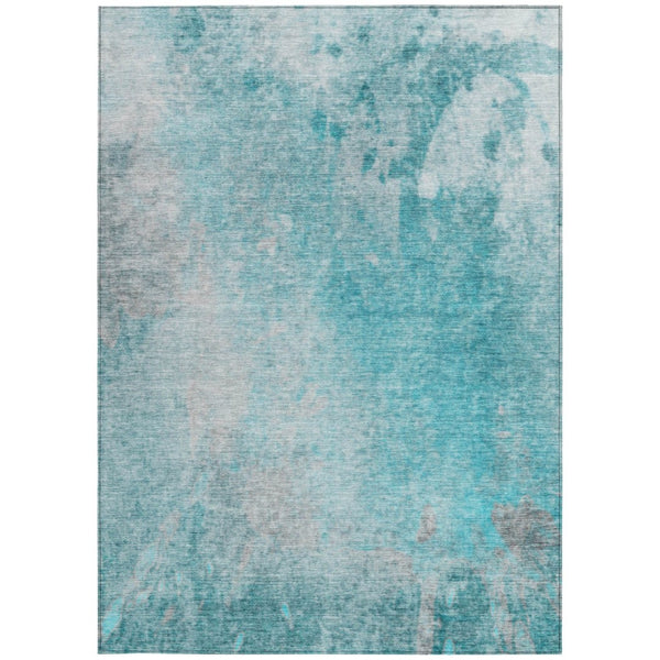 HomeRoots 5' Teal Abstract Area Rug - Modern, Washable, Non-Skid Design for Indoor & Outdoor Spaces 10' X 14' 563321