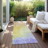 Homeroots 8' Runner Blue Gold And Wheat Abstract Washable Non Skid Indoor Outdoor Runner Rug Wheat Polyester 563323