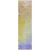 Homeroots 8' Runner Blue Gold And Wheat Abstract Washable Non Skid Indoor Outdoor Runner Rug Wheat Polyester 563323