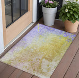 Homeroots 3' X 5' Blue Gold And Wheat Abstract Washable Non Skid Indoor Outdoor Area Rug Wheat Polyester 563325