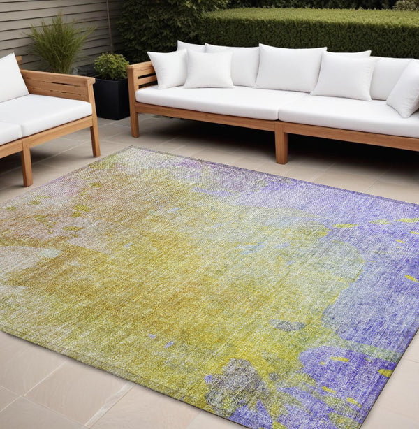 Homeroots 8' X 10' Blue Gold And Wheat Abstract Washable Non Skid Indoor Outdoor Area Rug Wheat Polyester 563328
