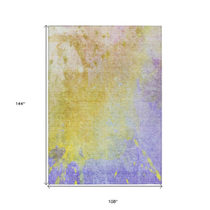 Homeroots 9' X 12' Blue Gold And Wheat Abstract Washable Non Skid Indoor Outdoor Area Rug Wheat Polyester 563329