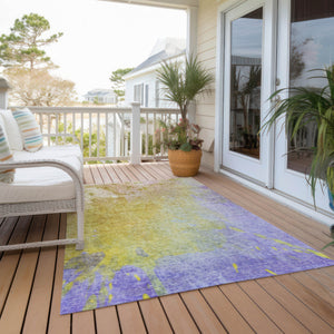 Homeroots 9' X 12' Blue Gold And Wheat Abstract Washable Non Skid Indoor Outdoor Area Rug Wheat Polyester 563329