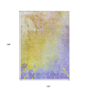 Homeroots 10' X 14' Blue Gold And Wheat Abstract Washable Non Skid Indoor Outdoor Area Rug Wheat Polyester 563330