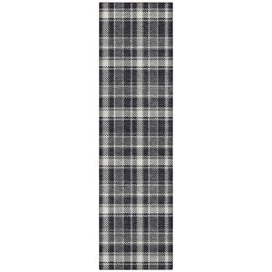Homeroots 8' Runner Black Gray And White Plaid Washable Non Skid Indoor Outdoor Runner Rug Black Polyester 563332