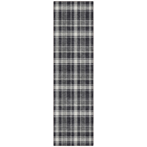 Homeroots 8' Runner Black Gray And White Plaid Washable Non Skid Indoor Outdoor Runner Rug Black Polyester 563332