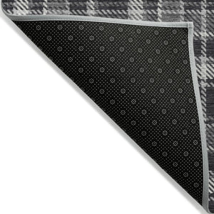 Homeroots 8' Runner Black Gray And White Plaid Washable Non Skid Indoor Outdoor Runner Rug Black Polyester 563332