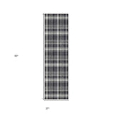 Homeroots 8' Runner Black Gray And White Plaid Washable Non Skid Indoor Outdoor Runner Rug Black Polyester 563332