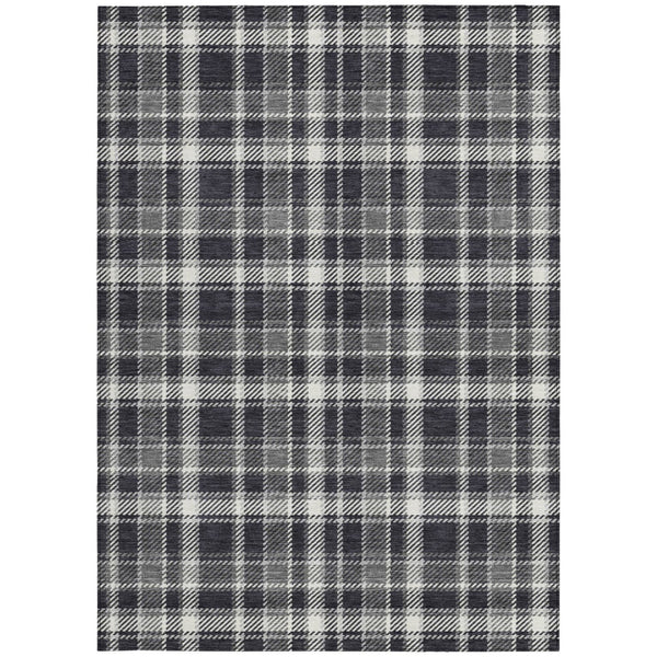 Homeroots 3' Stylish Black, Gray, And White Plaid Washable Non-skid Area Rug For Indoor And Outdoor Use 3' X 5' Polyester 563334