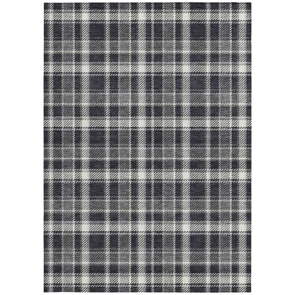 HomeRoots 5' Timeless Black Gray and White Plaid Washable Area Rug - Durable, Non-Skid, Indoor/Outdoor Comfort 5' X 8' 563335