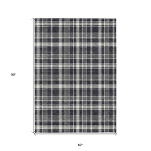 Homeroots 5' X 8' Black Gray And White Plaid Washable Non Skid Indoor Outdoor Area Rug Black Polyester 563335