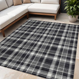 Homeroots 5' X 8' Black Gray And White Plaid Washable Non Skid Indoor Outdoor Area Rug Black Polyester 563335