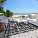 Homeroots 5' X 8' Black Gray And White Plaid Washable Non Skid Indoor Outdoor Area Rug Black Polyester 563335