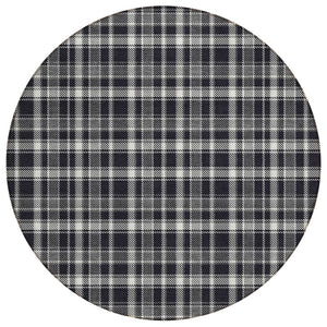 HomeRoots 5' Timeless Black Gray and White Plaid Washable Area Rug - Durable, Non-Skid, Indoor/Outdoor Comfort 8' Round 563336