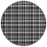 Homeroots 8' Round Black Gray And White Round Plaid Washable Non Skid Indoor Outdoor Area Rug Black Polyester 563336