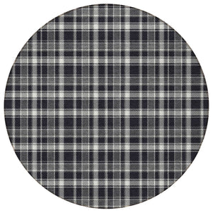 HomeRoots 5' Timeless Black Gray and White Plaid Washable Area Rug - Durable, Non-Skid, Indoor/Outdoor Comfort 8' Round 563336