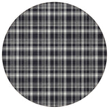 Homeroots 8' Round Black Gray And White Round Plaid Washable Non Skid Indoor Outdoor Area Rug Black Polyester 563336