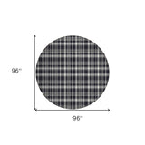 Homeroots 8' Round Black Gray And White Round Plaid Washable Non Skid Indoor Outdoor Area Rug Black Polyester 563336