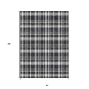 Homeroots 3' Stylish Black, Gray, And White Plaid Washable Non-skid Area Rug For Indoor And Outdoor Use 8' X 10' Polyester 563337
