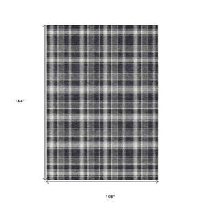 Homeroots 3' Stylish Black, Gray, And White Plaid Washable Non-skid Area Rug For Indoor And Outdoor Use 9' X 12' Polyester 563338