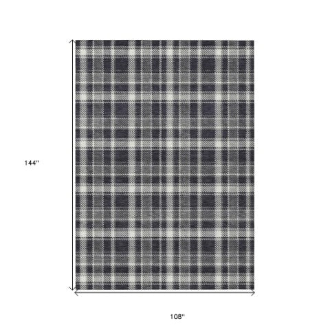 Homeroots 3' Stylish Black, Gray, And White Plaid Washable Non-skid Area Rug For Indoor And Outdoor Use 9' X 12' Polyester 563338