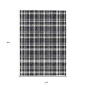 HomeRoots 5' Timeless Black Gray and White Plaid Washable Area Rug - Durable, Non-Skid, Indoor/Outdoor Comfort 10' X 14' 563339
