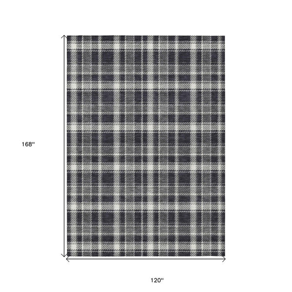 HomeRoots 5' Timeless Black Gray and White Plaid Washable Area Rug - Durable, Non-Skid, Indoor/Outdoor Comfort 10' X 14' 563339