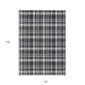 Homeroots 10' X 14' Black Gray And White Plaid Washable Non Skid Indoor Outdoor Area Rug Black Polyester 563339