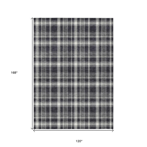 Homeroots 10' X 14' Black Gray And White Plaid Washable Non Skid Indoor Outdoor Area Rug Black Polyester 563339