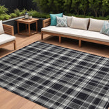 Homeroots 10' X 14' Black Gray And White Plaid Washable Non Skid Indoor Outdoor Area Rug Black Polyester 563339