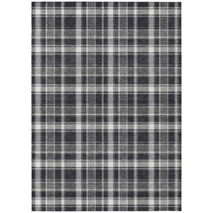 Homeroots 10' X 14' Black Gray And White Plaid Washable Non Skid Indoor Outdoor Area Rug Black Polyester 563339