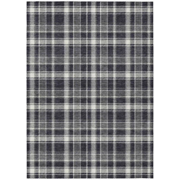 Homeroots 10' X 14' Black Gray And White Plaid Washable Non Skid Indoor Outdoor Area Rug Black Polyester 563339