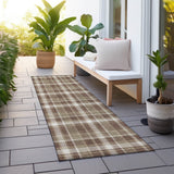 Homeroots 8' Runner Chocolate And Ivory Plaid Washable Non Skid Indoor Outdoor Runner Rug Chocolate Polyester 563341