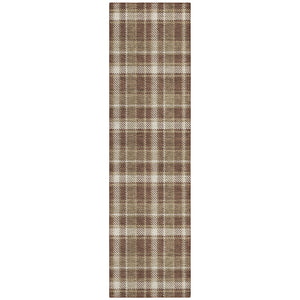 Homeroots 8' Runner Chocolate And Ivory Plaid Washable Non Skid Indoor Outdoor Runner Rug Chocolate Polyester 563341
