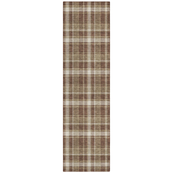 Homeroots 8' Runner Chocolate And Ivory Plaid Washable Non Skid Indoor Outdoor Runner Rug Chocolate Polyester 563341