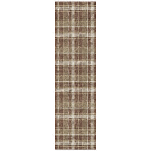 Homeroots 8' Runner Chocolate And Ivory Plaid Washable Non Skid Indoor Outdoor Runner Rug Chocolate Polyester 563341