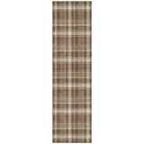 Homeroots 8' Runner Chocolate And Ivory Plaid Washable Non Skid Indoor Outdoor Runner Rug Chocolate Polyester 563341