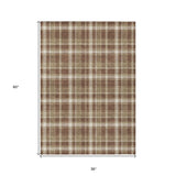 Homeroots 3' X 5' Chocolate And Ivory Plaid Washable Non Skid Indoor Outdoor Area Rug Chocolate Polyester 563343