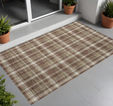 Homeroots 3' X 5' Chocolate And Ivory Plaid Washable Non Skid Indoor Outdoor Area Rug Chocolate Polyester 563343