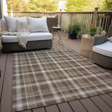 Homeroots 3' X 5' Chocolate And Ivory Plaid Washable Non Skid Indoor Outdoor Area Rug Chocolate Polyester 563343